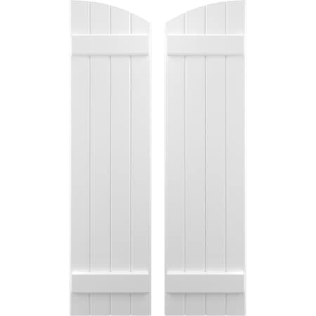 Americraft 4-Board (2 Batten) Wood Joined Board-n-Batten Shutters W/ Ellipt Top, ARW101BE414X50WHH